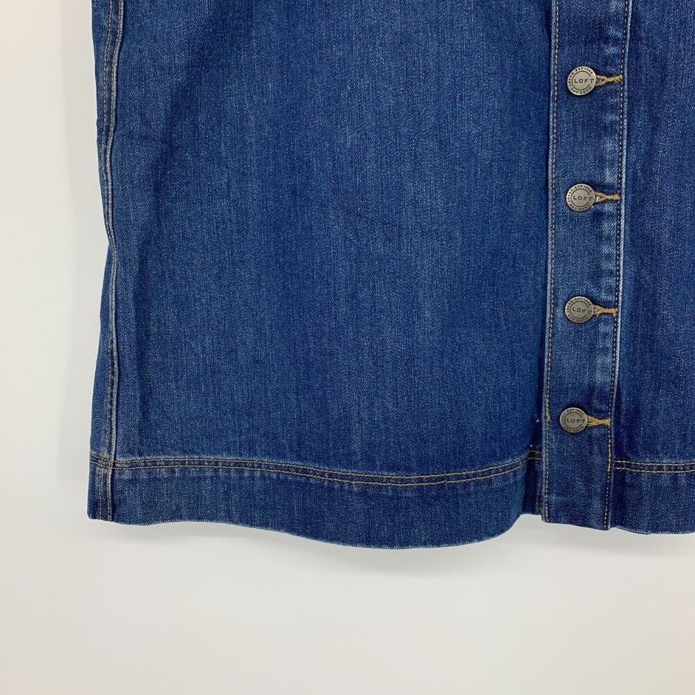 LOFT Skirt Blue Jean Denim Button Front Cotton Pockets - Picture 5 of 10